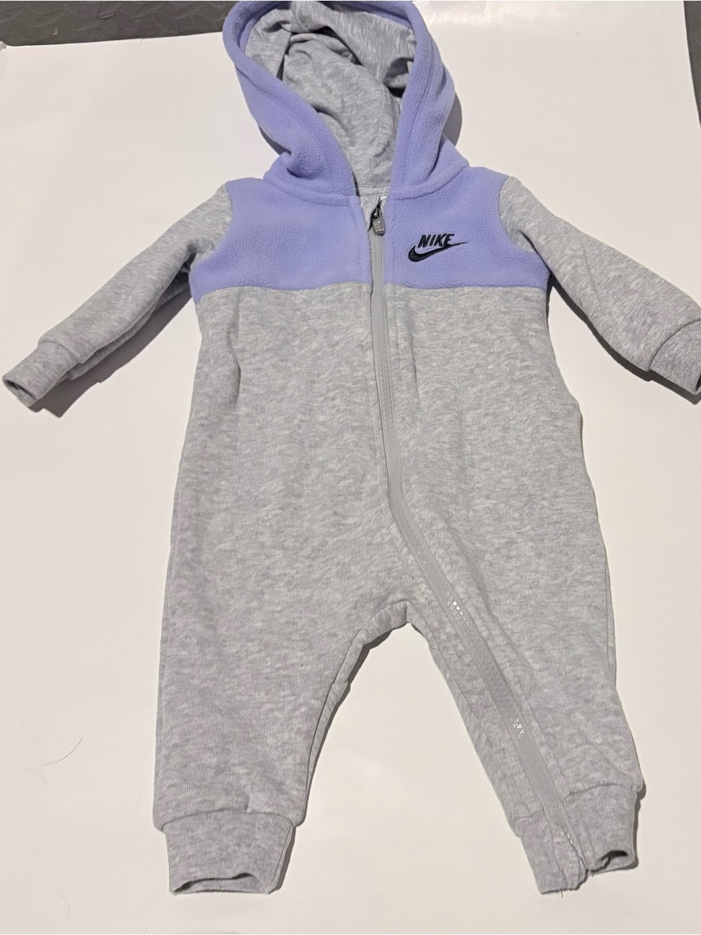 Nike Baby Hooded One-Piece in Light Gray and Lavender